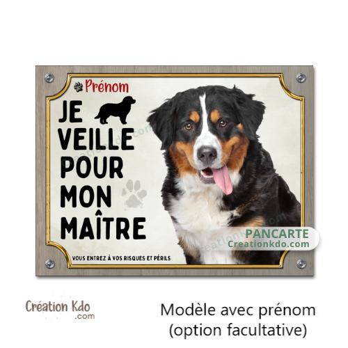 Panneau de portail chien bouvier bernois je veille pour mon maitre plaque à personnaliser photo texte prénom