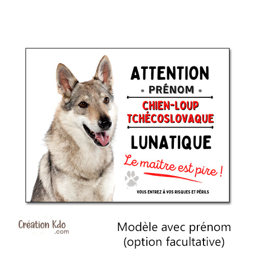 plaque chien loup tchèque lunatique attention au chien panneau portail je monte la garde photo