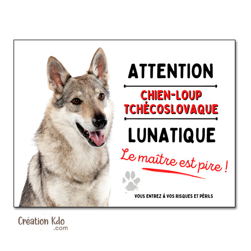 plaque chien loup tchèque lunatique attention au chien panneau portail je monte la garde