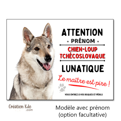 plaque chien loup tchèque attention au chien lunatique panneau portail je monte la garde
