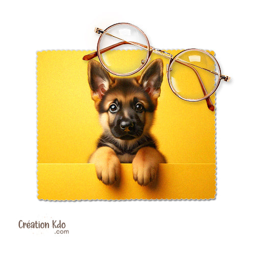 essuie lunette chien chiot berger allemand chamoisine petit chiffon nettoyant microfibre