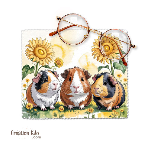 Essuie-Lunettes Trio de Cochons d'Inde Aquarelle - Chiffonnette Microfibre Tournesols - Idée Cadeau Originale Rongeur & NAC