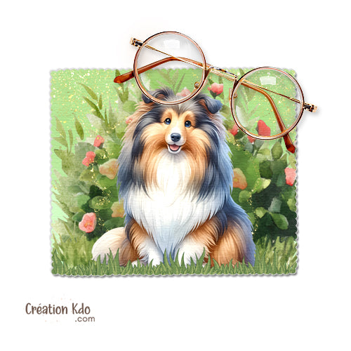 Essuie-lunette Berger des Shetland sable Chiffonnette en microfibre nature chiffon personnalisé sheltand colley monte la garde