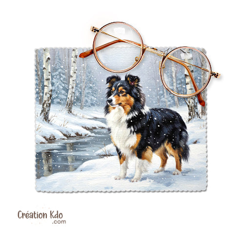 Essuie-lunette motif Berger des Shetland tricolore dans la neige Chiffonnette tissu microfibre chiffon