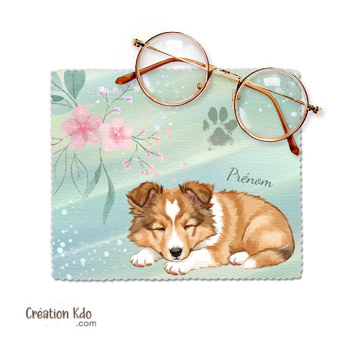 Essuie-lunette chiot moif Berger des Shetland Chiffonnette microfibre chiffon personnalisé sheltand colley panneau monte la garde