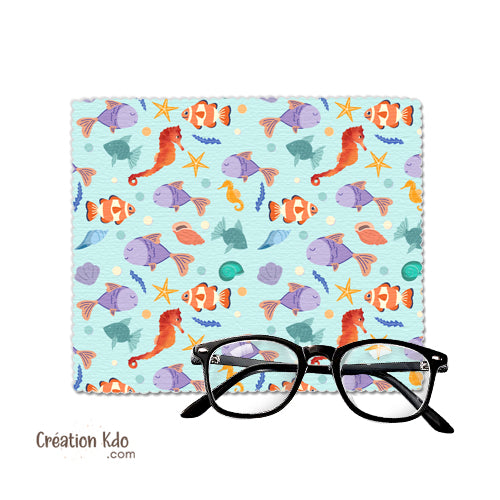 Essuie-lunettes motif mosaïque poissons et océan tissu Microfibre chiffonnette