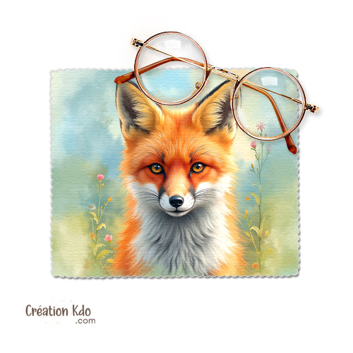 chiffonnette personnalisée renard roux lingette microfibre chiffon essuie lunette nettoyante objectif photo