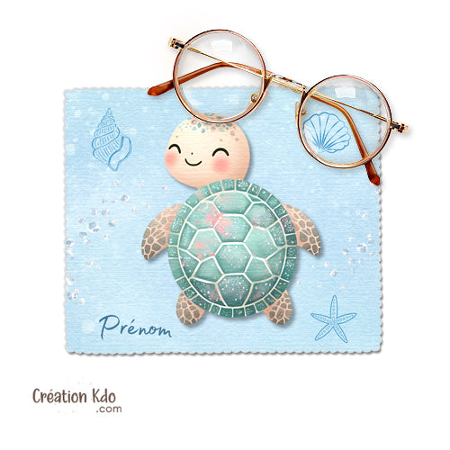 Essuie-lunettes Tortue marine en tissu Microfibre souple personnalisable prénom