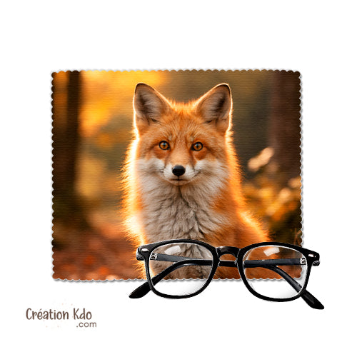Essuie-Lunettes en Microfibre - Chiffonnette Motif Renard Roux d'Automne