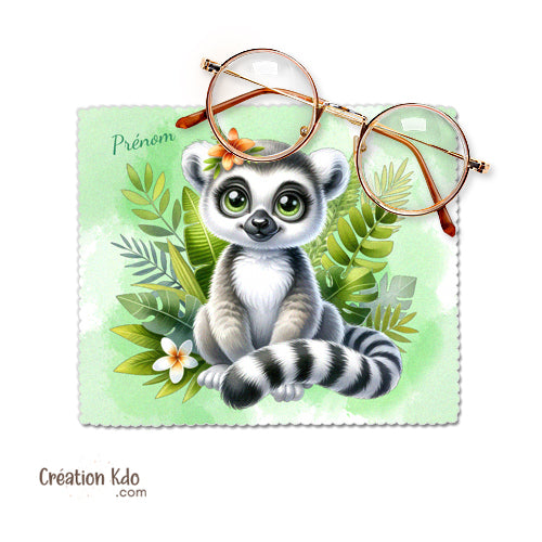 chiffon à lunette personnalisé motif lémurien chiffonnette essuie lunette prénom animaux