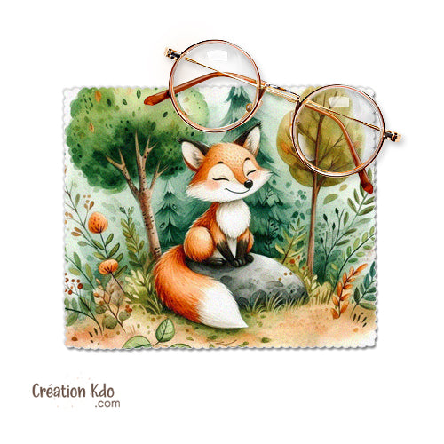 chiffonnette personnalisée renard roux lingette microfibre essuie lunette nettoyante motif renardeau