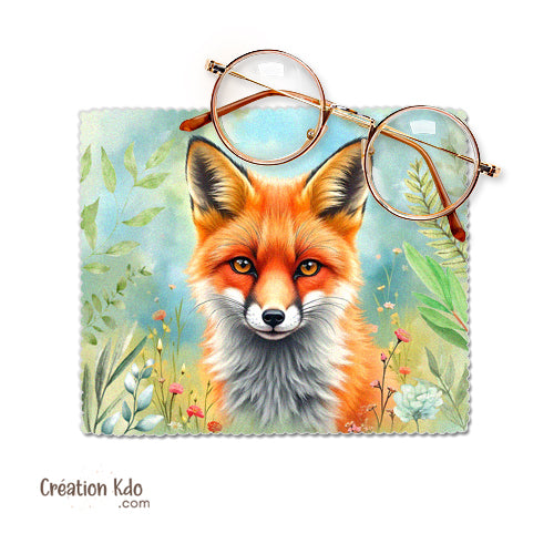 chiffonnette renard roux cadeau microfibre essuie lunette nettoyante motif renardeau