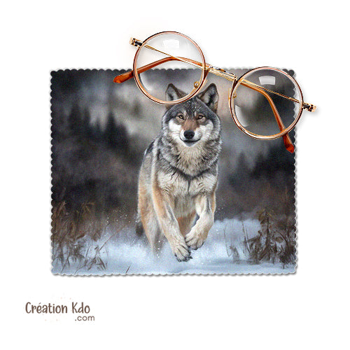 chiffonnette microfibre essuie lunette nettoyante motif loup