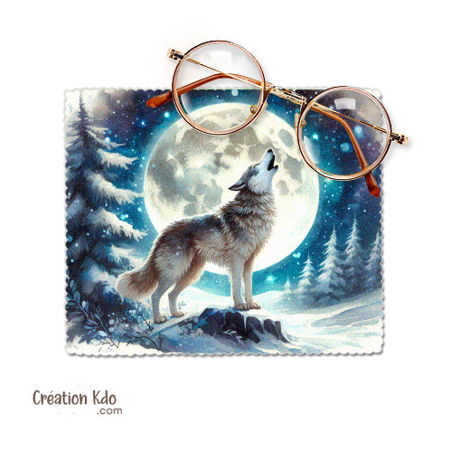 essuie lunette personnalisé motif loup hurlant chiffonnette microfibre lingette nettoyante tissu écrans téléphone