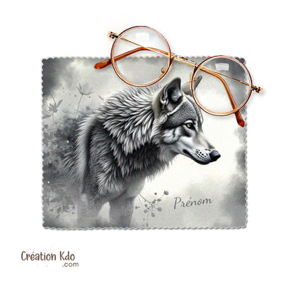 essuie lunette personnalisé motif loup chiffonnette microfibre lingette nettoyante tissu écrans téléphone