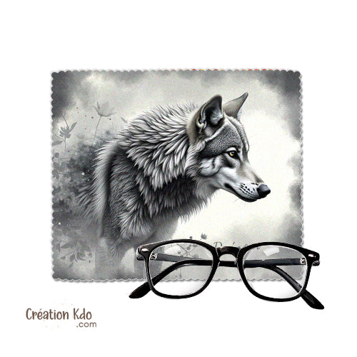 essuie lunette personnalisé motif loup chiffonnette microfibre lingette nettoyante tissu