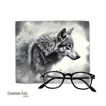 essuie lunette personnalisé motif loup chiffonnette microfibre lingette nettoyante tissu