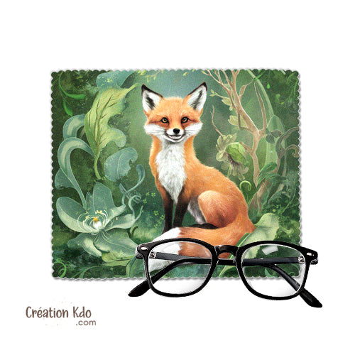 chiffonnette microfibre essuie lunette nettoyante motif renard roux