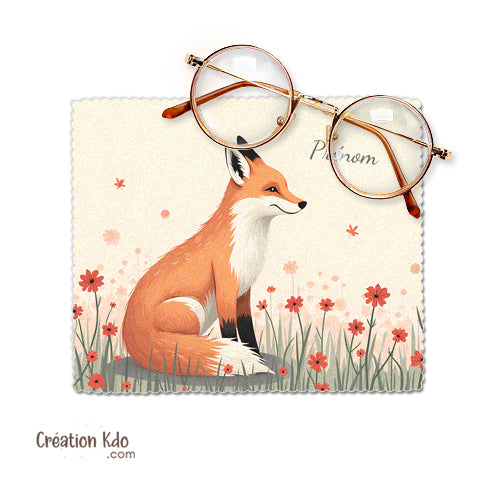 chiffonnette personnalisée renard roux lingette microfibre essuie lunette nettoyante motif renardeau