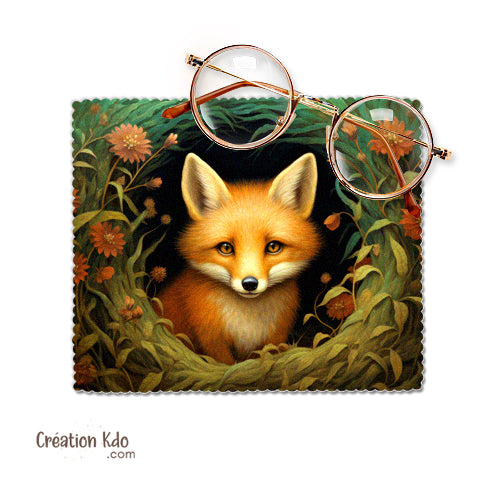 chiffonnette renard roux lingette microfibre essuie lunette nettoyante motif renardeau