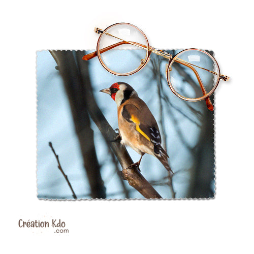 essuie lunette oiseau chardonneret élégant photo chiffon à lunettes chiffonnette chamoisine microfibre