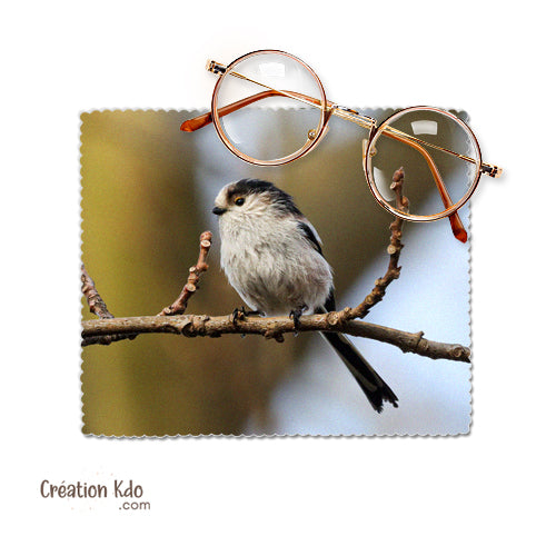 essuie lunette oiseau orite à longue queue mésange photo chiffon à lunettes chiffonnette chamoisine microfibre