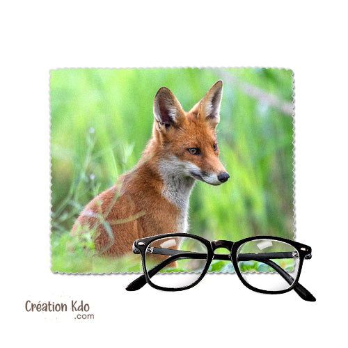 chiffonnette personnalisée renard roux lingette microfibre essuie lunette nettoyante motif renardeau