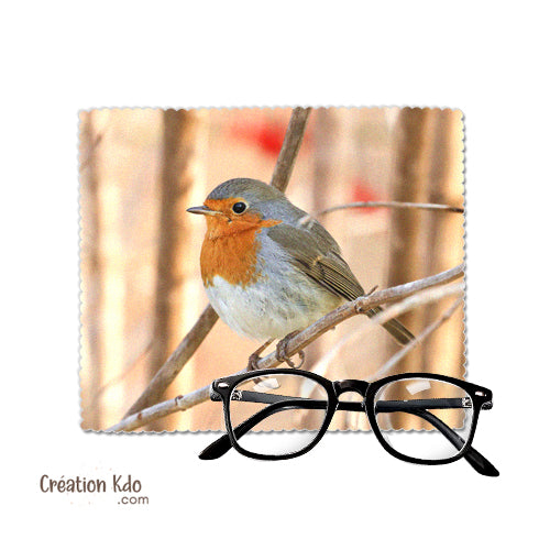 essuie lunette oiseau rouge-gorge photo chiffon à lunettes chiffonnette chamoisine microfibre