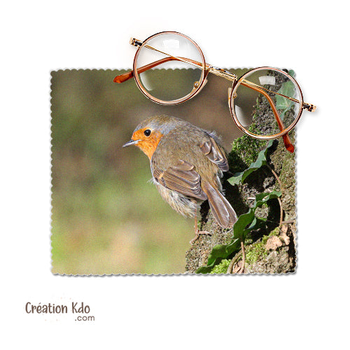essuie lunette oiseau rouge-gorge photo chiffon à lunettes chiffonnette chamoisine microfibre