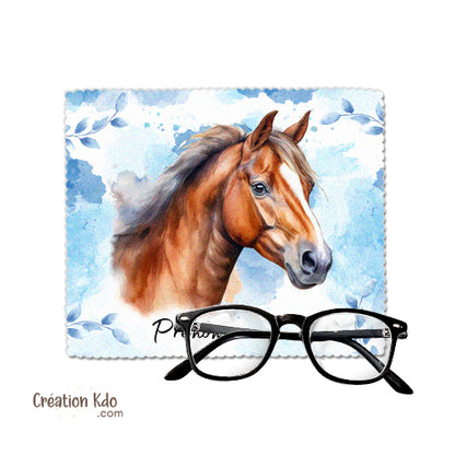 essui lunette personnalisé cheval microfibre chevaux cadeau chiffonnette écran plaque de box