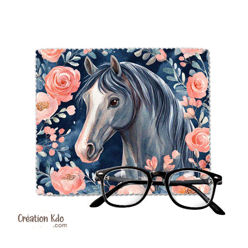essui lunette personnalisé cheval microfibre chevaux cadeau chiffonnette écran 