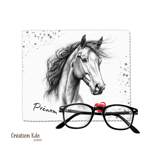 essui lunette personnalisé cheval microfibre chevaux cadeau chiffonnette écran 