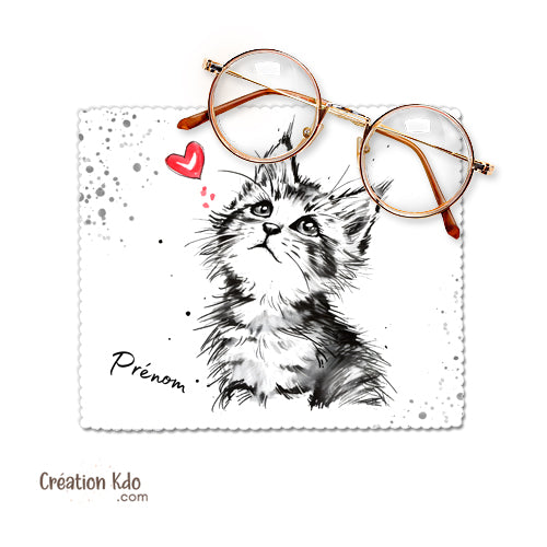 essui lunette personnalisé chat microfibre chiffonnette écran chamoisine