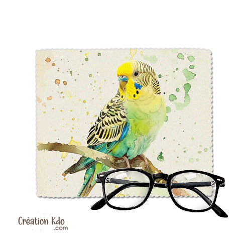 essui lunette microfibre chiffonnette écran perruche ondulée verte jaune