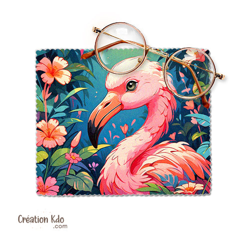 essui lunette personnalisé flamand rose microfibre oiseau cadeau chiffonnette écran 