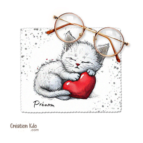 essui lunette personnalisé chat coeur microfibre chiffonnette écran 