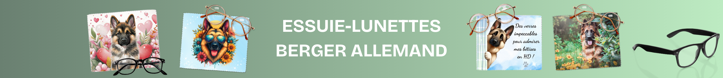 essuie lunette chiffonnette microfibre motif berger allemand chien
