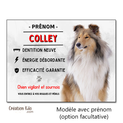 plaque humour chien colley panneau monte la garde pancarte