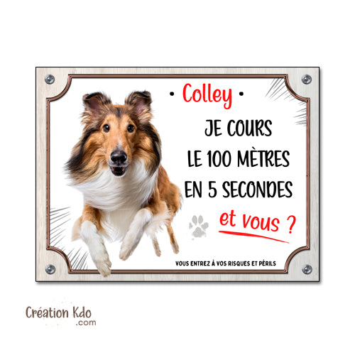 Plaque humour Colley Attention au chien Je cours le 100 mètres Panneau portail