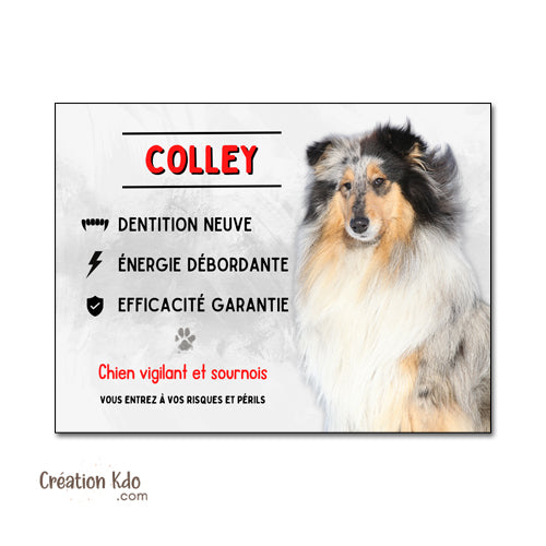 colley bleu merle panneau attention au chien plaque monte la garde
