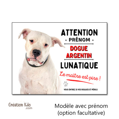 Plaque Dogue Argentin Panneau humour chien lunatique le maître est pire photo