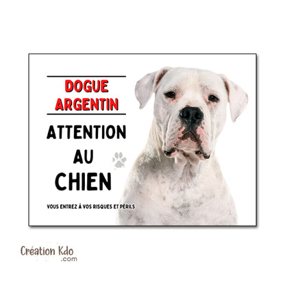 Dogue Argentin Plaque Attention au chien Panneau de portail monte la garde