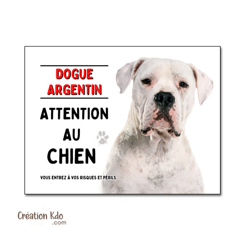 Dogue Argentin Plaque Attention au chien Panneau de portail monte la garde