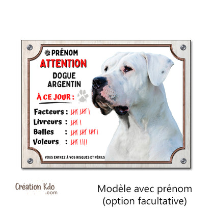 Plaque Dogue Argentin humour à ce jour Panneau chien portail je monte la garde photo