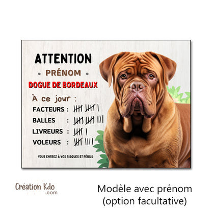 plaque dogue de bordeaux panneau je monte la garde pancarte chien humour à ce jour facteurs à personnaliser