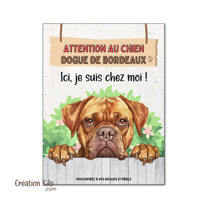 plaque dogue de bordeaux panneau je monte la garde pancarte chien