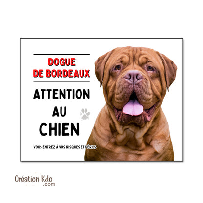Plaque Dogue de Bordeaux je monte la garde Panneau attention au chien pancarte photo