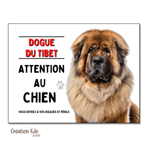 Plaque Dogue du Tibet Attention au chien Panneau portail (pelage fauve)