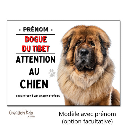 Plaque Dogue du Tibet Attention au chien Panneau portail (pelage fauve)