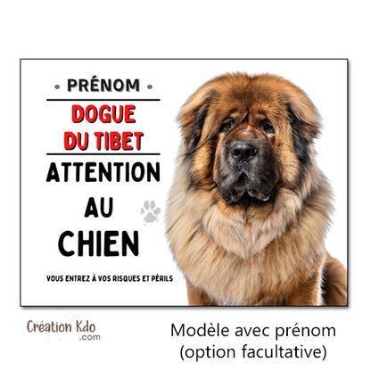 Plaque Dogue du Tibet Attention au chien Panneau portail (pelage fauve)